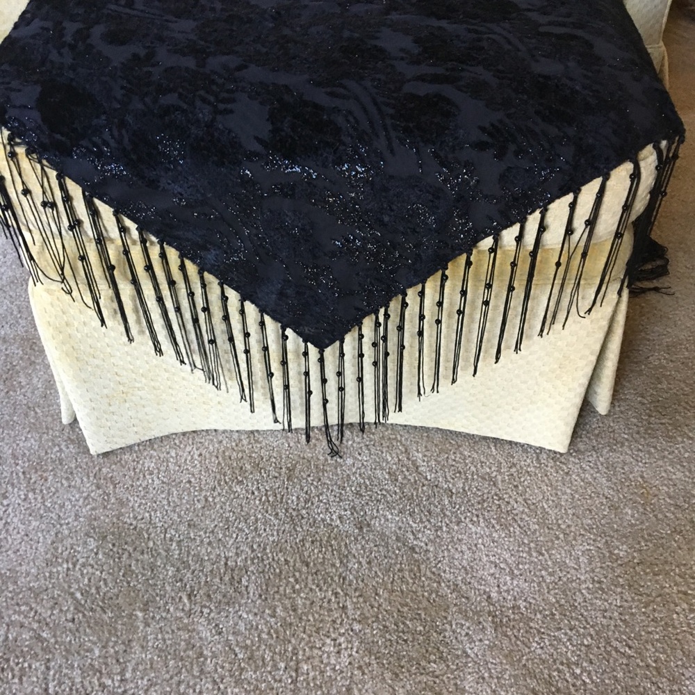 Holiday black sparkle triangle fringe scarf